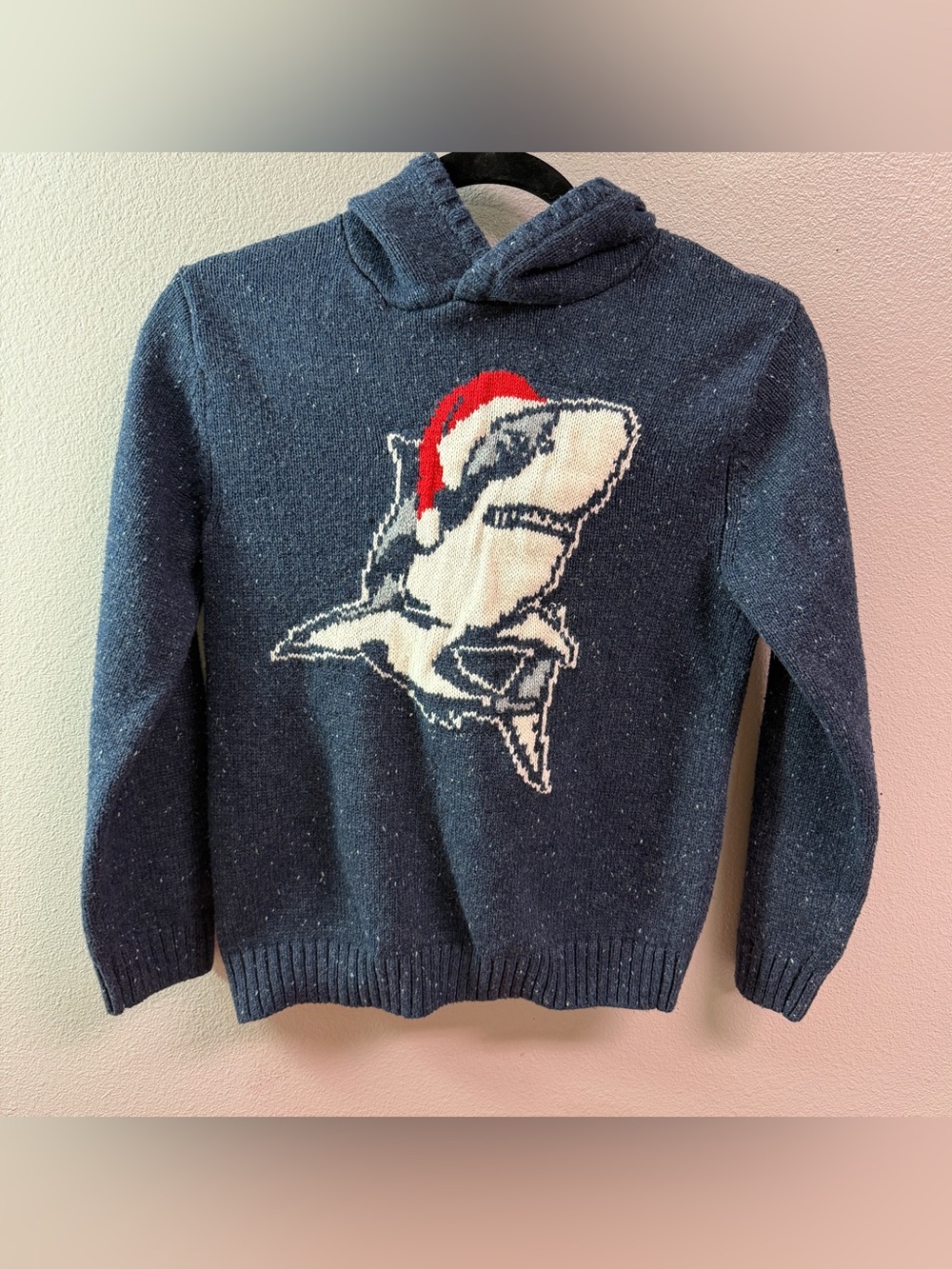 GYMBOREE large 10-12kids Navy Crewneck Holiday Shark Sweater Hoodie unisex